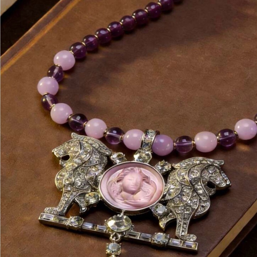 Elegant Pink and Purple Beaded Necklace with Silver Detailing